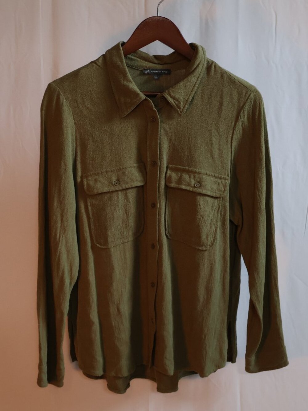 Adrianna Papell Olive Green Button Front Utility Shirt, Size Large